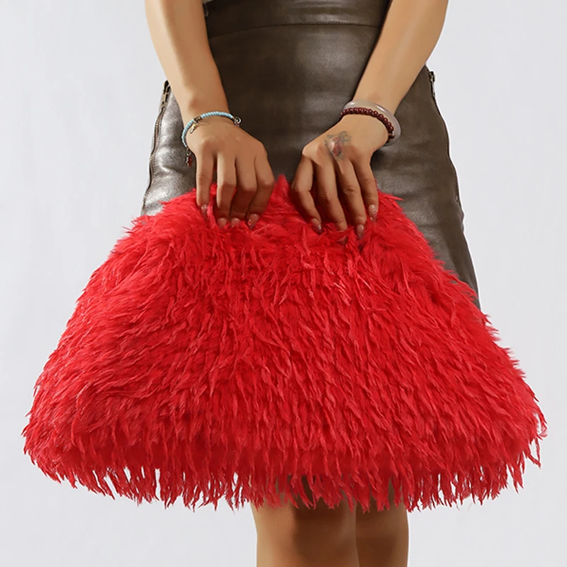 Dopamin-Stil Flauschige Quasten-Tasche Y2K Plüsch-Clutch Tasche Bonbonfarbene Neujahrs-Damenhandtasche Festival-Dinner-Kleid-Clutch Handtaschen – Detail 22