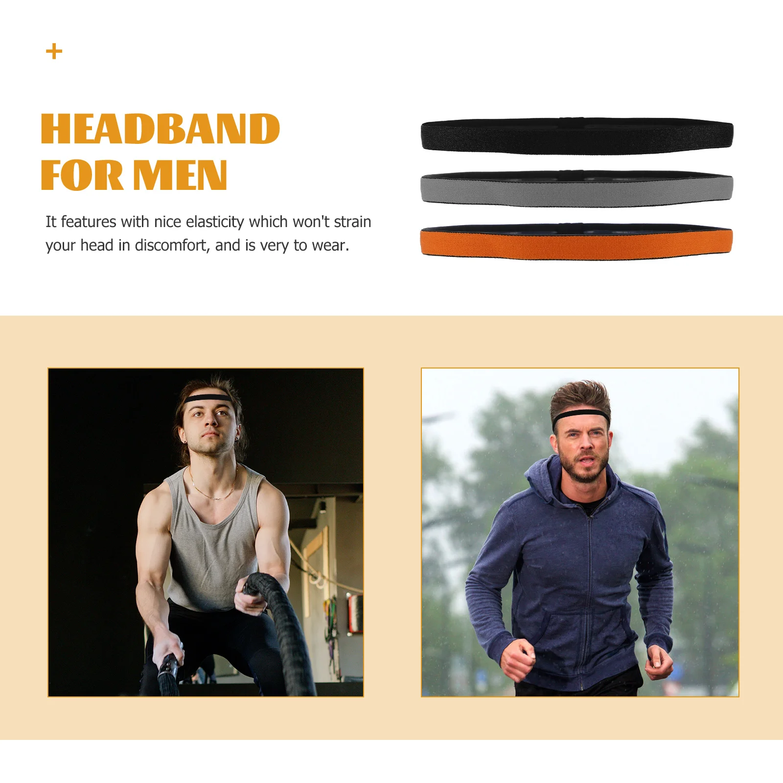 

3Pcs Men's Anti-Slip Silicone Sports Headband Elastic Sweatband Quick Dry Breathable for Basketball Football Headband for Men