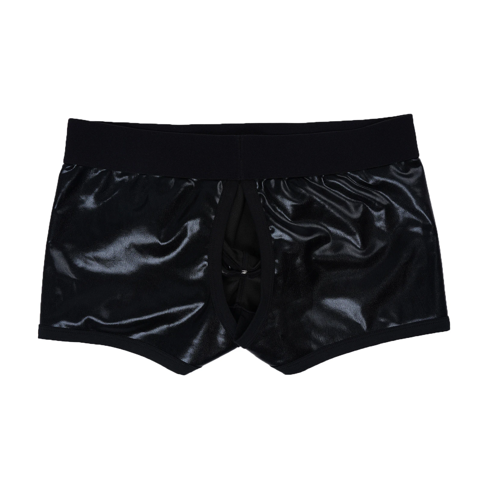 Herren-Dessous: Glänzende Metallic-Boxershorts mit integriertem Silikonring, tief sitzend, mit Cutout-Pouch, Unterwäsche für Rave & Nachtclub-Kostüme – Detail 13