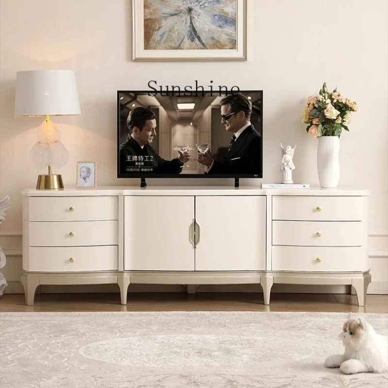 

American light luxury modern simple small apartment living room solid wood floor cabinet champagne gold