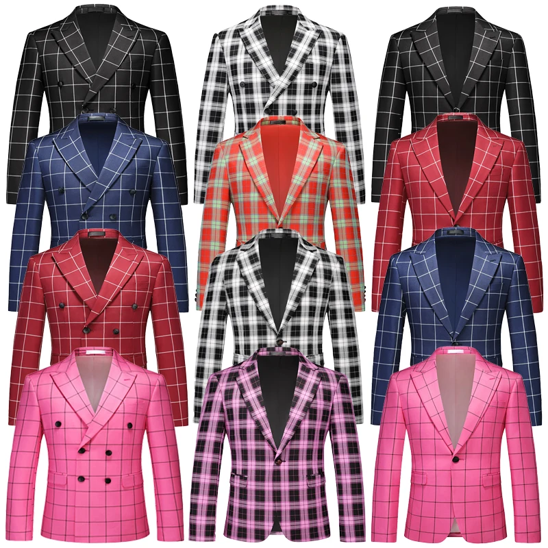 

2025 Fashionable Slim-fit Single-breasted/Double-breasted Wedding Blazer for Men,Multi-color Checkered Men's Casual Suit Jacket