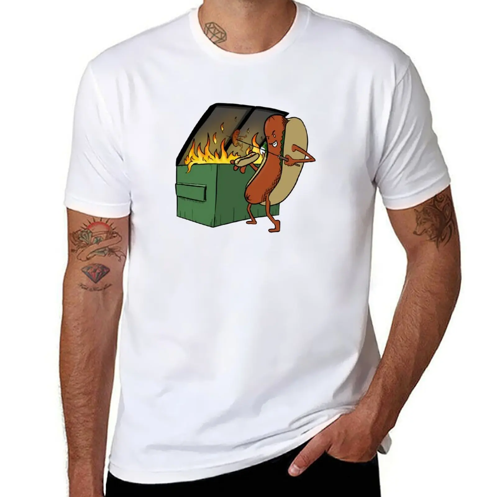 

Antro Hotdog cooking another anthro hotdog over a dumpster fire T-Shirt t shirts cotton 100% man graphic t shirt T-Shirt