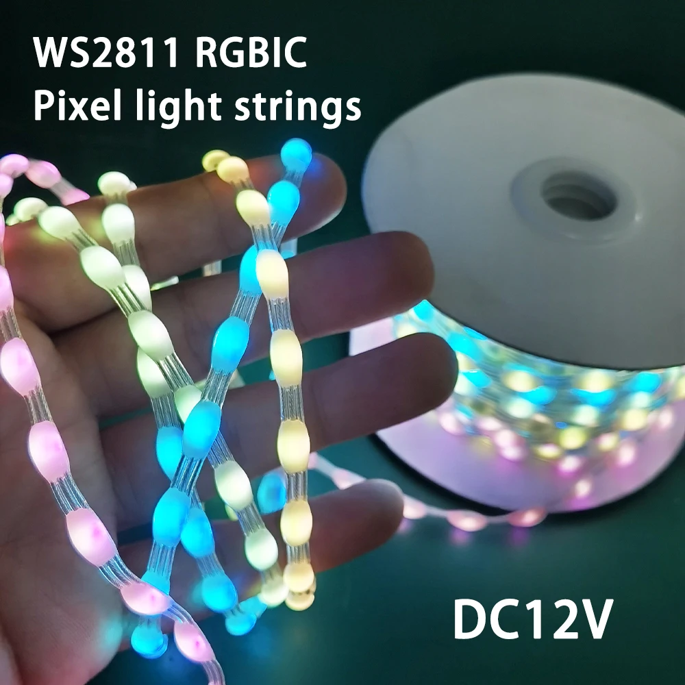 DC12V Pixels Magic Light Strings WS2811 RGBIC Dream Color Fairy String Lights Individually Addressable 1.5/2/2.5/3/5cm Spacing