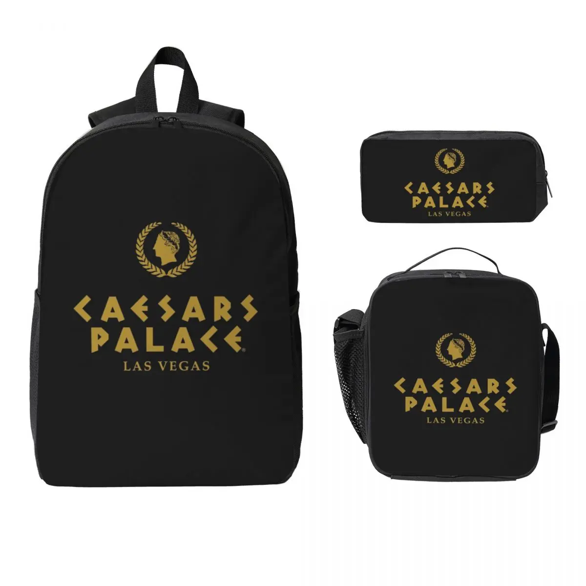 

Caesars Palace Backpack Student Boys Girls BookBag School Bag Computer Shoulder Bags 3ps Insulated Lunch Bag Pencil Case