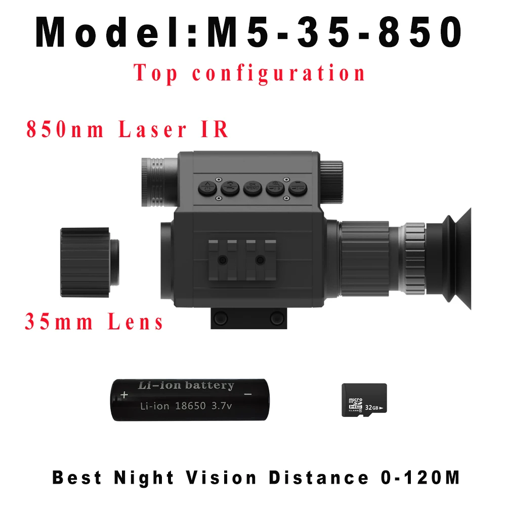 Megaorei M5 nachtzichtgeweerkijker, monoculaire jachtcamera, optiekvizier, 850 nm 940 nm infrarood invullicht