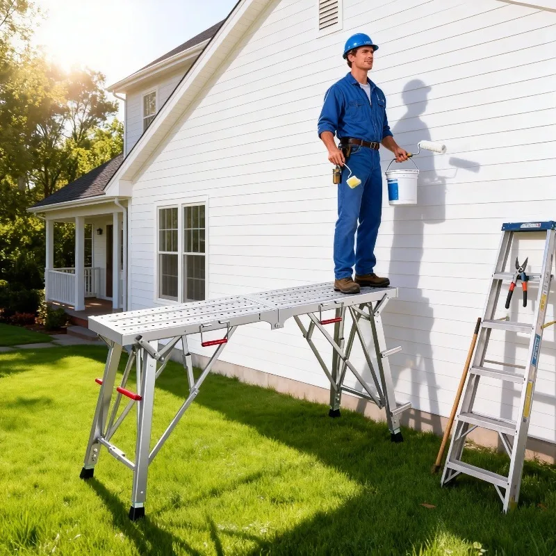 

Scaffolding for Home Improvement, Featuring Adjustable Height And a Collapsible Work Platform/Portable Ladder, Capable of Suppo