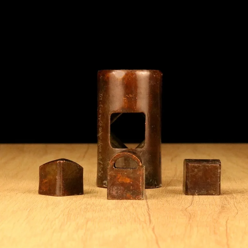 Antique-style cylindrical weight set, bronze ornament, antique collectible, office desk decoration, handicraft