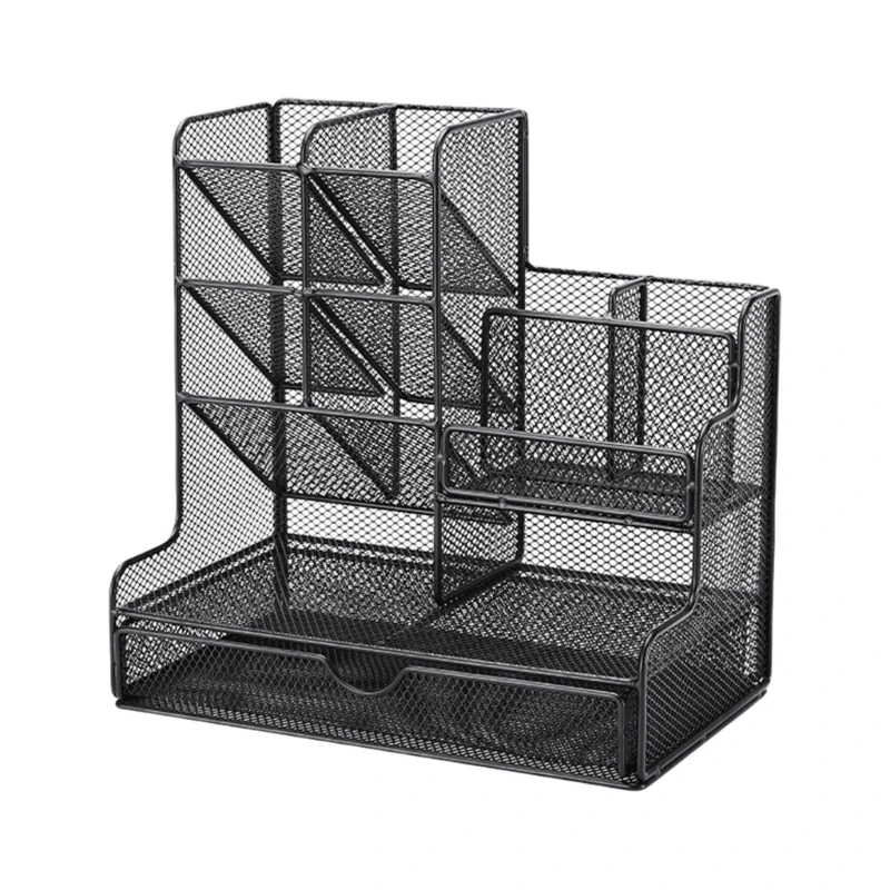

Multifunctional Desk Pen Organizers Space Saving Desk Organizers with Sliding Drawer Metal Pen for Office School Dorm