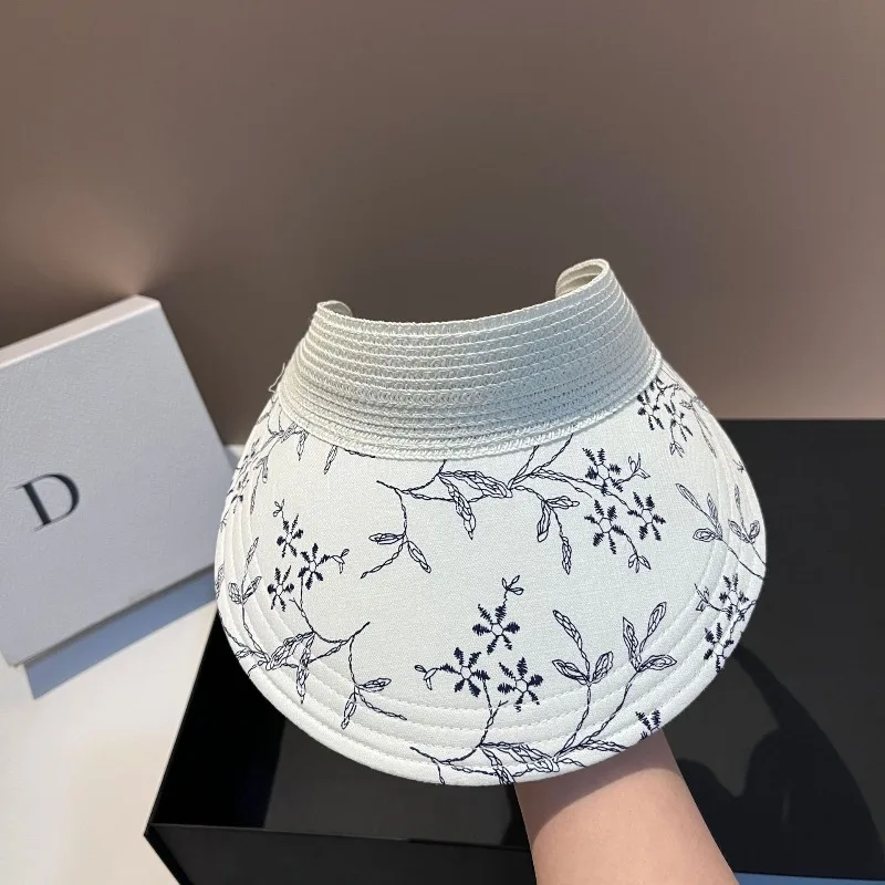 

Embroidered Lotus Sun Visor Women Foldable Straw Hat Lightweight Beach Vacation Adjustable Outdoor Sports Cap Free Shipping​​