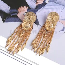 Metal Punk Style Elegant Tassel Long Drop Earrings For Women Vintage Ethnic Design Statement Ear Accessories Jewelry Girl Gift