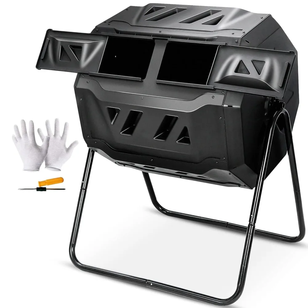 

43 Gallon Compost Tumbler Bin Composter Dual Chamber BPA Free Compost Bin Outdoor Rotating Garden Yard Waste Bins, Customized