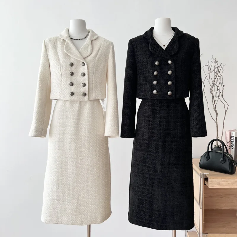 High Quality Fashion Casual Women Small Fragrant Short Jacket Coat + Long Skirt Two-piece Set 2024 Autumn Winter 2 Piece Outfits