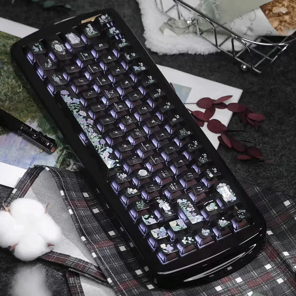 

Dark Series Ink Garden Keycaps - PBT Five-Side Sublimation DIY Keycaps for 60/61/68/75/87/99/104 Mechanical Keyboard