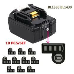 Etiqueta indicadora de nivel de batería, calcomanía de botón de pegatina de luz de capacidad de batería de 10 piezas para Makita BL1830 BL1430 18V