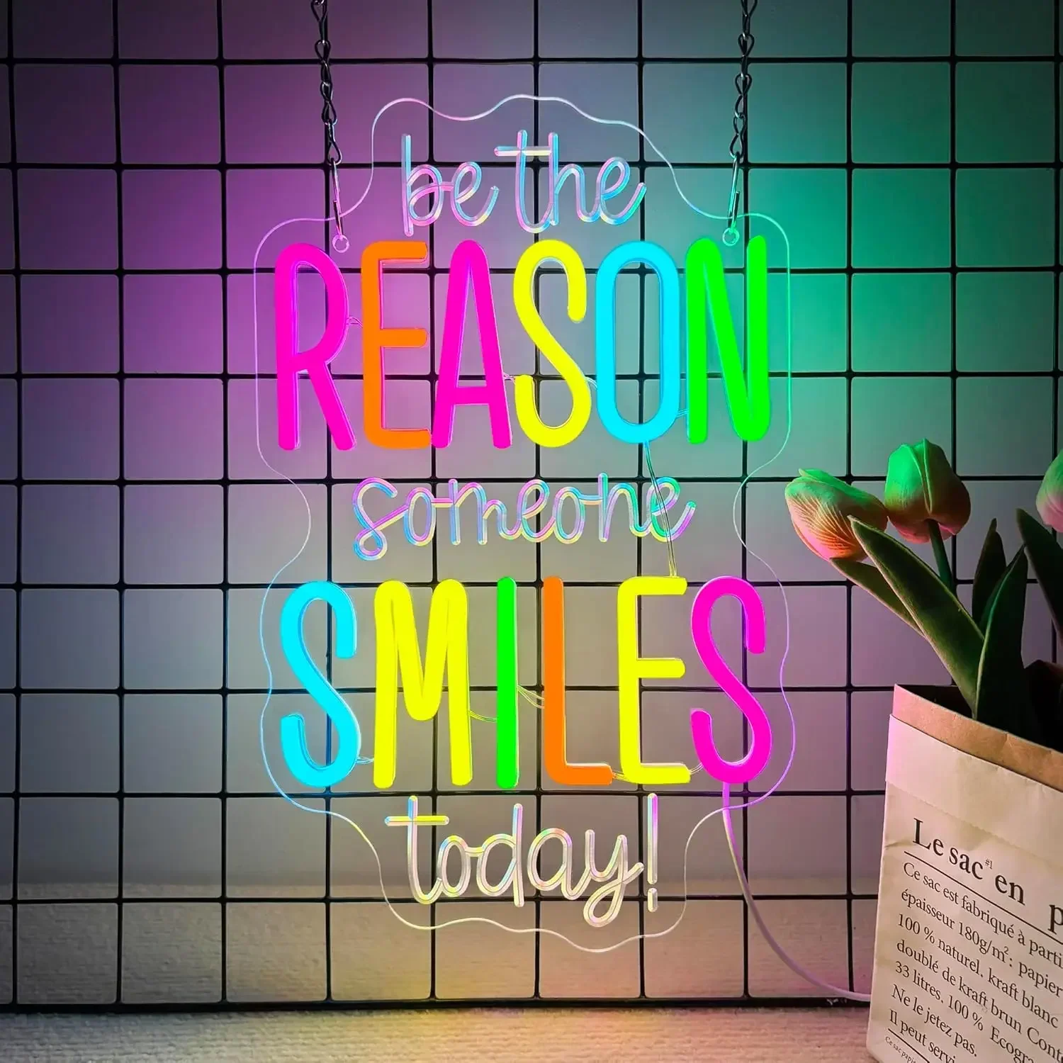 

Be The Reason Someone Smiles Today Неоновая вывеска Вдохновляющий неоновый свет с регулируемой яркостью USB для декора стен офисной комнаты