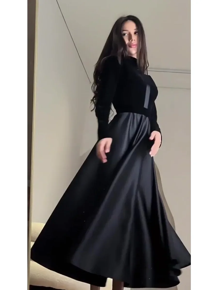 Eid Muslim Velvet Dress for Women Abaya Autumn Spring Thick Party Dresses Ramadan Abayas Kaftan Islam Dubai Arab Long Robe 2024