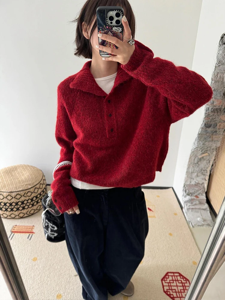 

Двусторонний вязаный свитер с воротником, женский свободный крой, термотоп, пуговицы, хлопок, длина сверу, длина