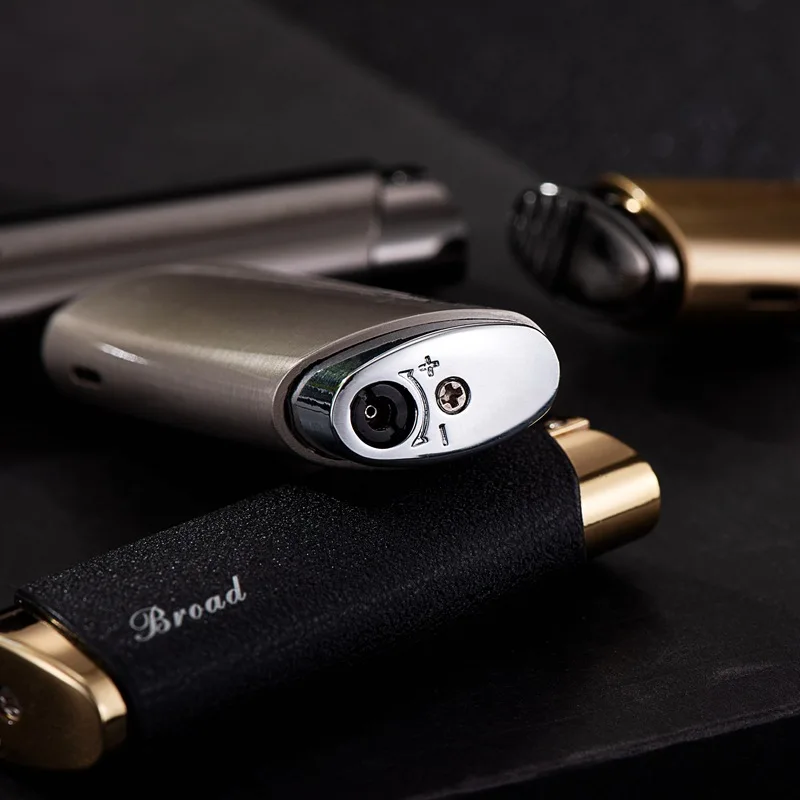 Broad Metal Windproof Cigar Cigarette Lighter Jet Torch Gas Flames Unusual Lighters Smoking Accessory Butane Gadgets for Men