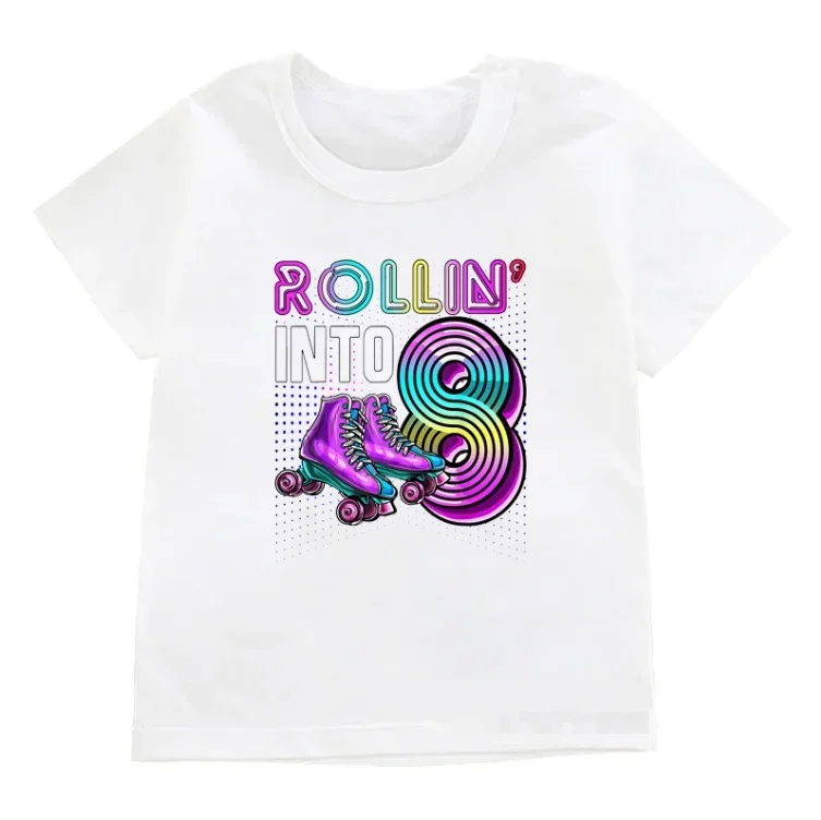 Funny T-shirt for 6-12 Roller Skating Print Kids Rollin Into Clothing Baby New Fashion White T-shirts Street Trend Tees Tops