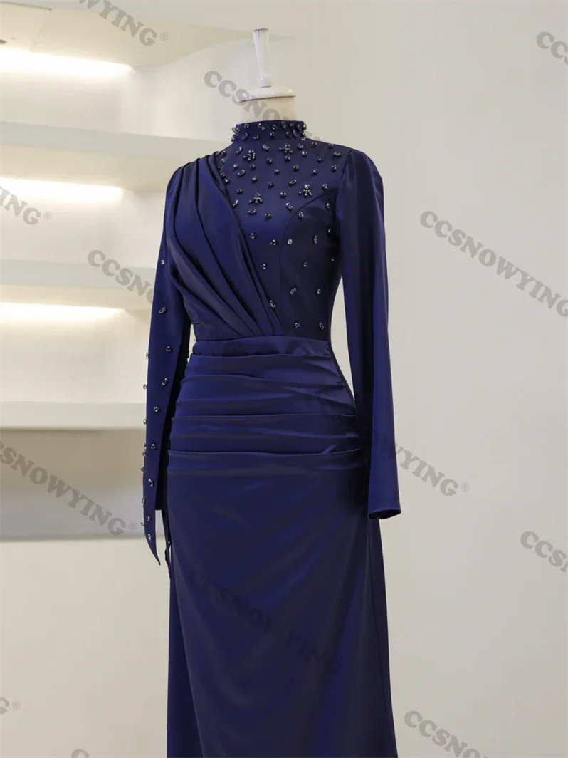 Beaded Brand new  High Neck  Long Sleeve  Formal Occasion Dresses Arabic Dubai Kaftan Evening Dress