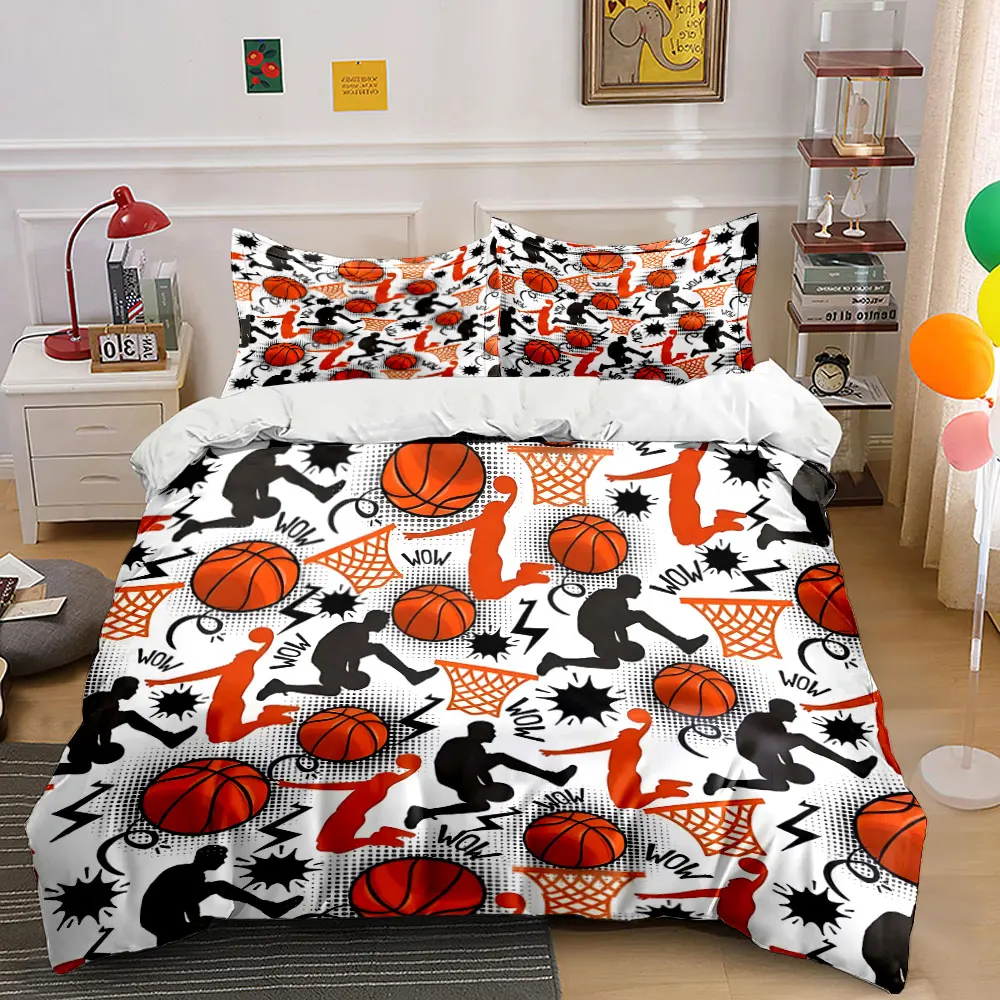 Basketball-Themed Three-Piece Decor Set Multiple sizes kid's and adults' bedroom Exquisite 3PC bedding set, gift