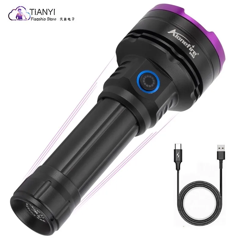 SV83 fixed focus 3 light 365nm black mirror purple flashlight used for banknote inspection, curing, nail art, fluorescent agent