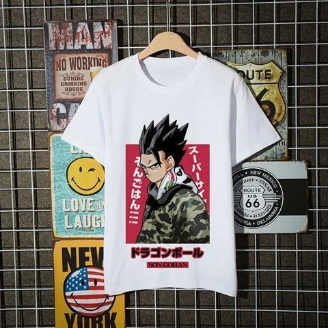 

2025 Latest Cotton Anime T-shirt Wukong Super Saiyan Blue Hair Text Retro Street Wear Oversized Fit Unisex Dragon Ball Z T-shirt