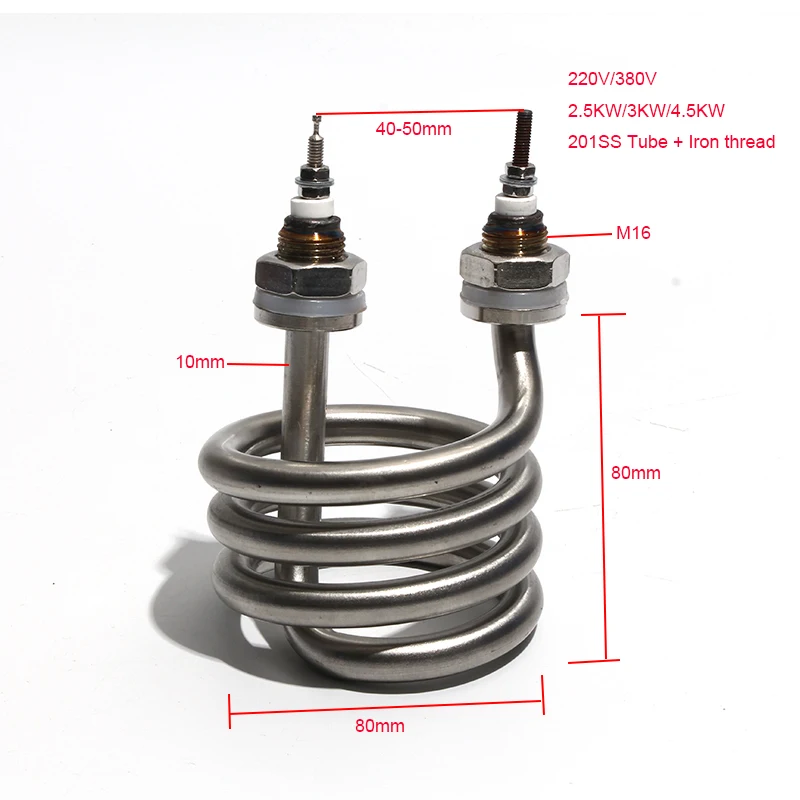 220V/380V Electric Water Distiller Heating Heater Element 2.5KW/3KW/4.5KW Spiral 201 Stainless Steel Immersion Heater Pipe 1PC