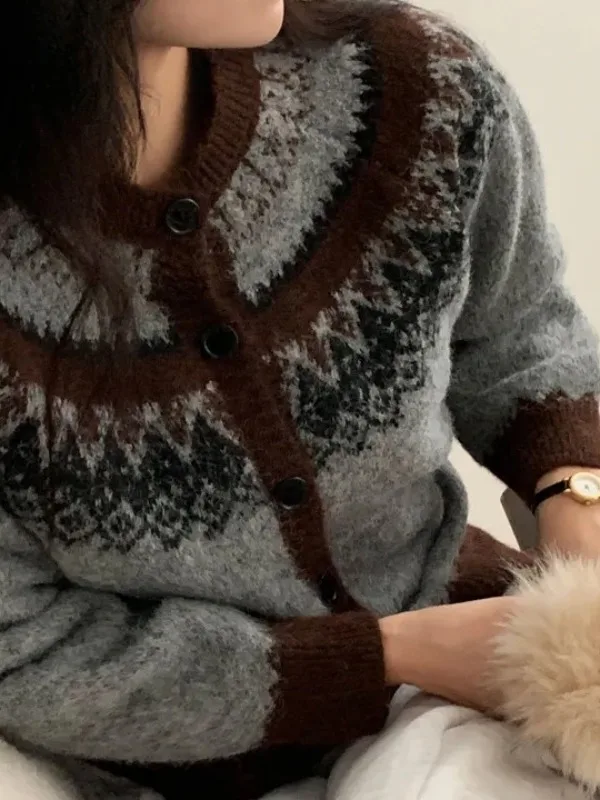 الرجعية الكورية Sle معرض جزيرة الفنية طويلة Sve محبوك سترة مستديرة Ne الشمال تصميم مفتوح سترة المرأة Faion #5