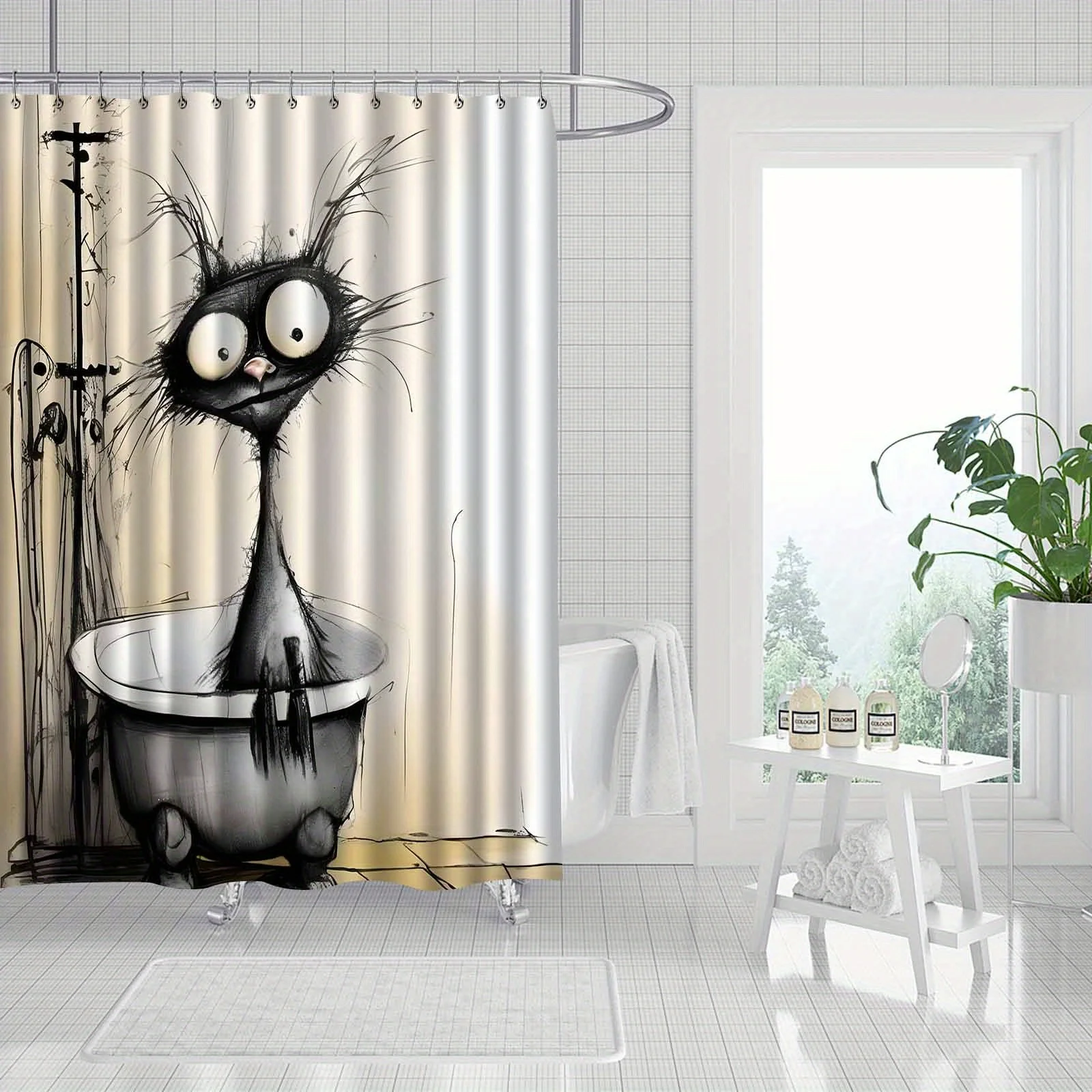

Spooky Cute Monster In Bathtub Halloween Goth Style Shower Curtain For Bathroom Decor