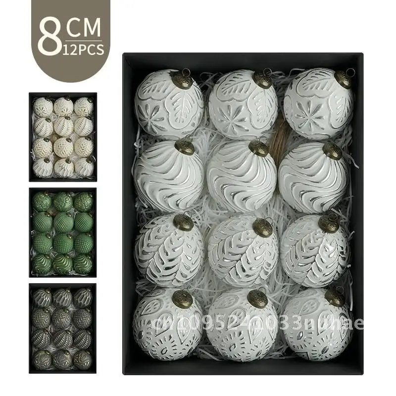 

Retro 8cm 12Pcs Christmas Ball Set Indoor Holiday Tree Decorations Plastic Modern Minimalist Style