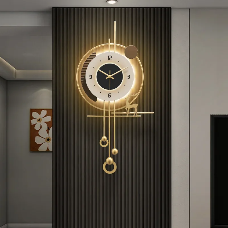 Modern Deer Wall Clock Wooden Grille LED Design for TV Background Wall Living Room Decor