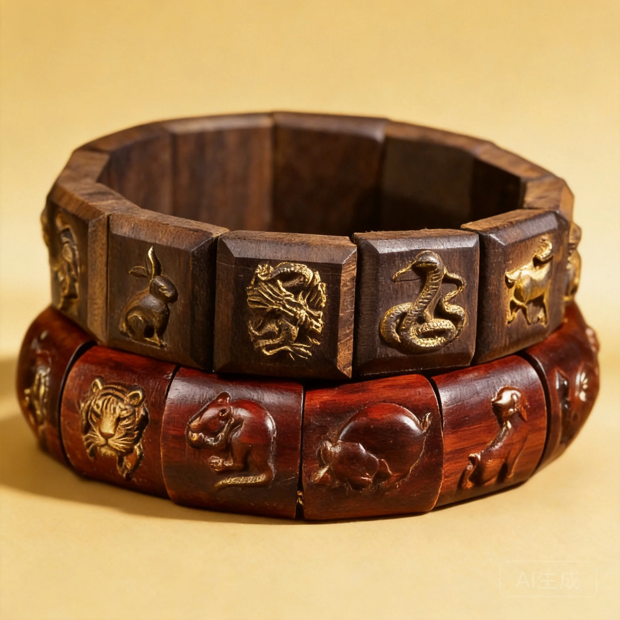 Chinese Style Lucky Agarwood Red Sandalwood Bracelet Carved 12 Chinese Zodiac Blessing Wealth Good Fortune Ethnic Wooden Bangle