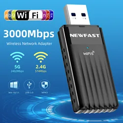 Newfast Adaptador Wifi 6 Usb 3.0 Adapter AX3000/ AX1800 5G/2G High Gain Antena Para Wifi 6 PC Cle Network Card Receiver Dongle