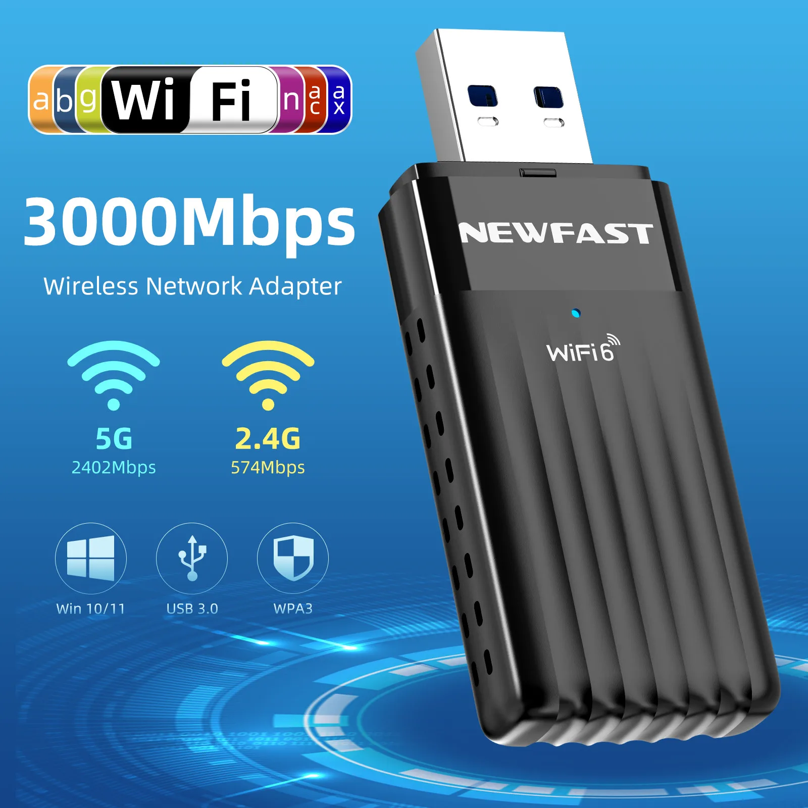 Newfast Adaptador Wifi 6 Usb 3.0 Adapter AX3000/ AX1800 5G/2G High Gain Antena Para Wifi 6 PC Cle Network Card Receiver Dongle