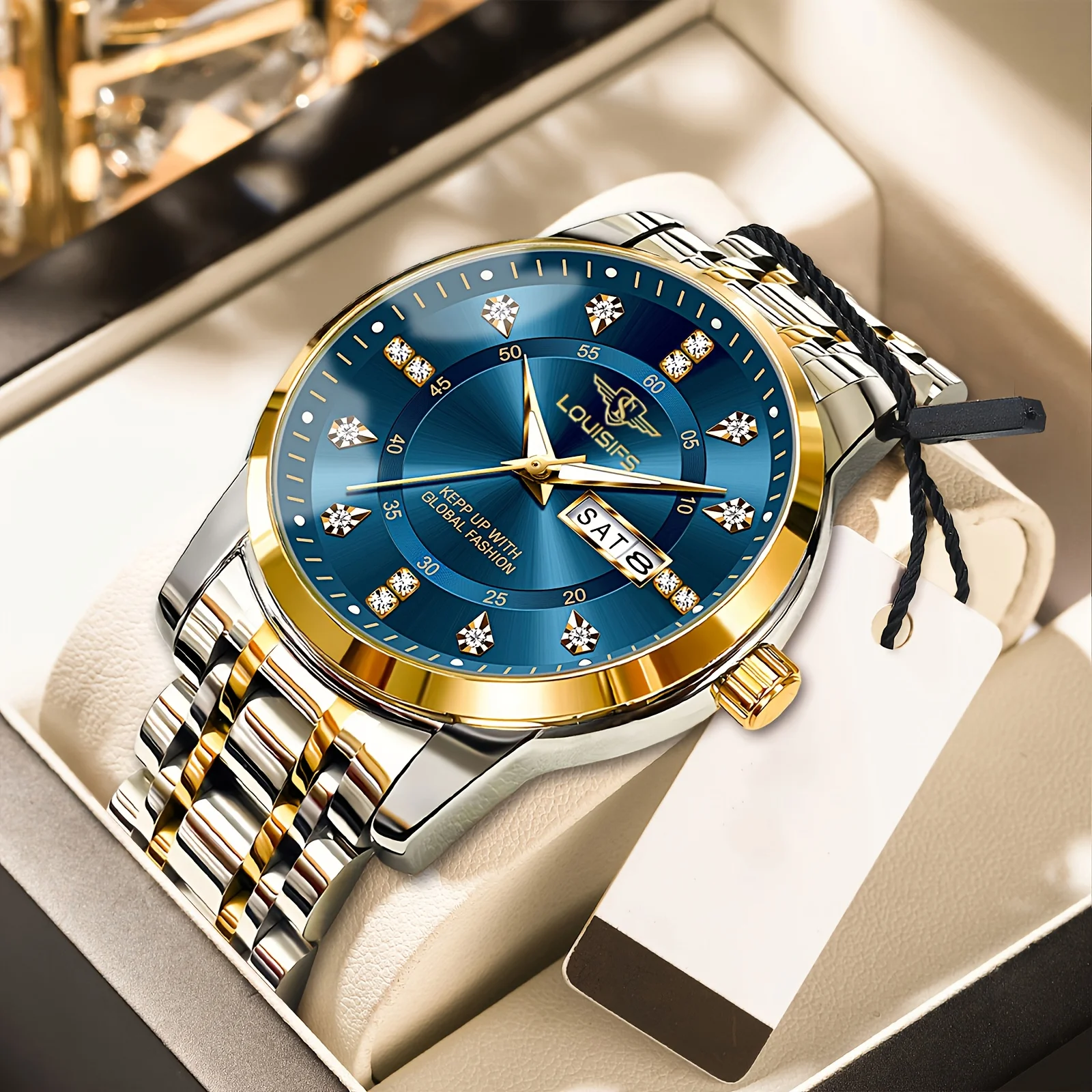 

LOUISIFS Деловые мужские часы Водонепроницаемые светящиеся часы с датой недели Изысканные мужские наручные часы Классические мужские кварцевые часы из нержавеющей стали