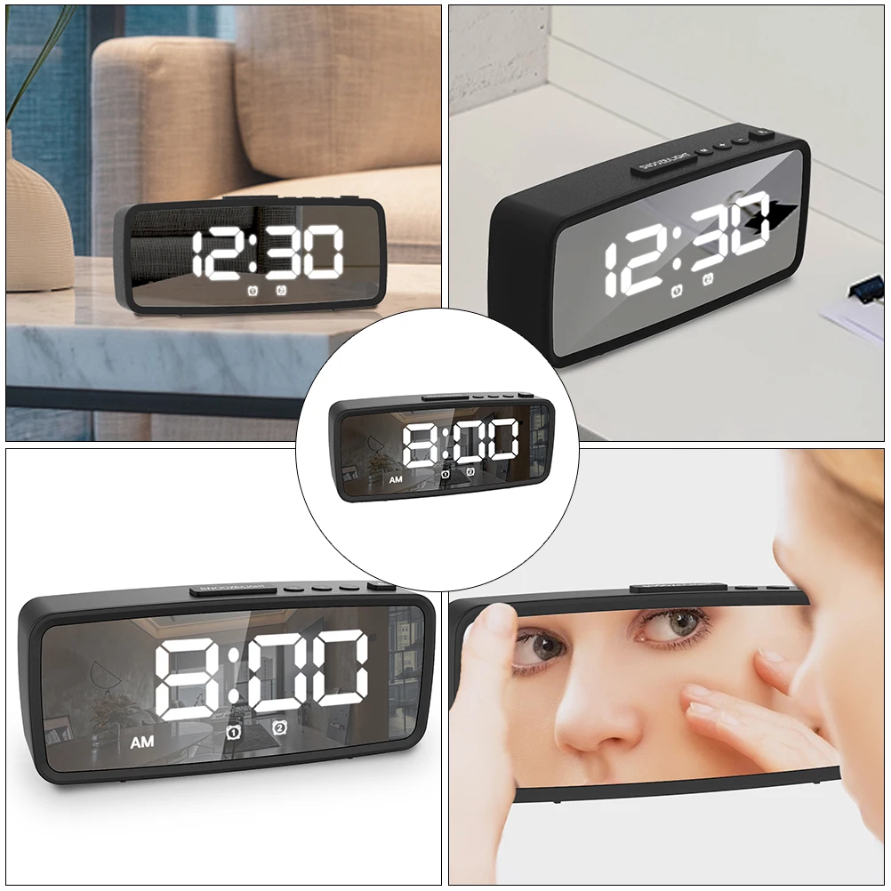 

Digital Alarm Clock Mirror Surface LED Electronic Home Decor Compact Bedside Multi Purpose Moisture Proof Stable Base