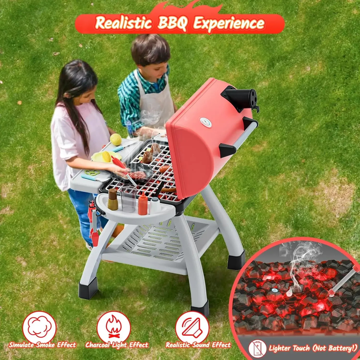 Kids Toys Kitchen Playset, BBQ Grill Playset , Pretend Play Food Toys Barbecue Cooking Game for Toddlers Boys Girls 3-5