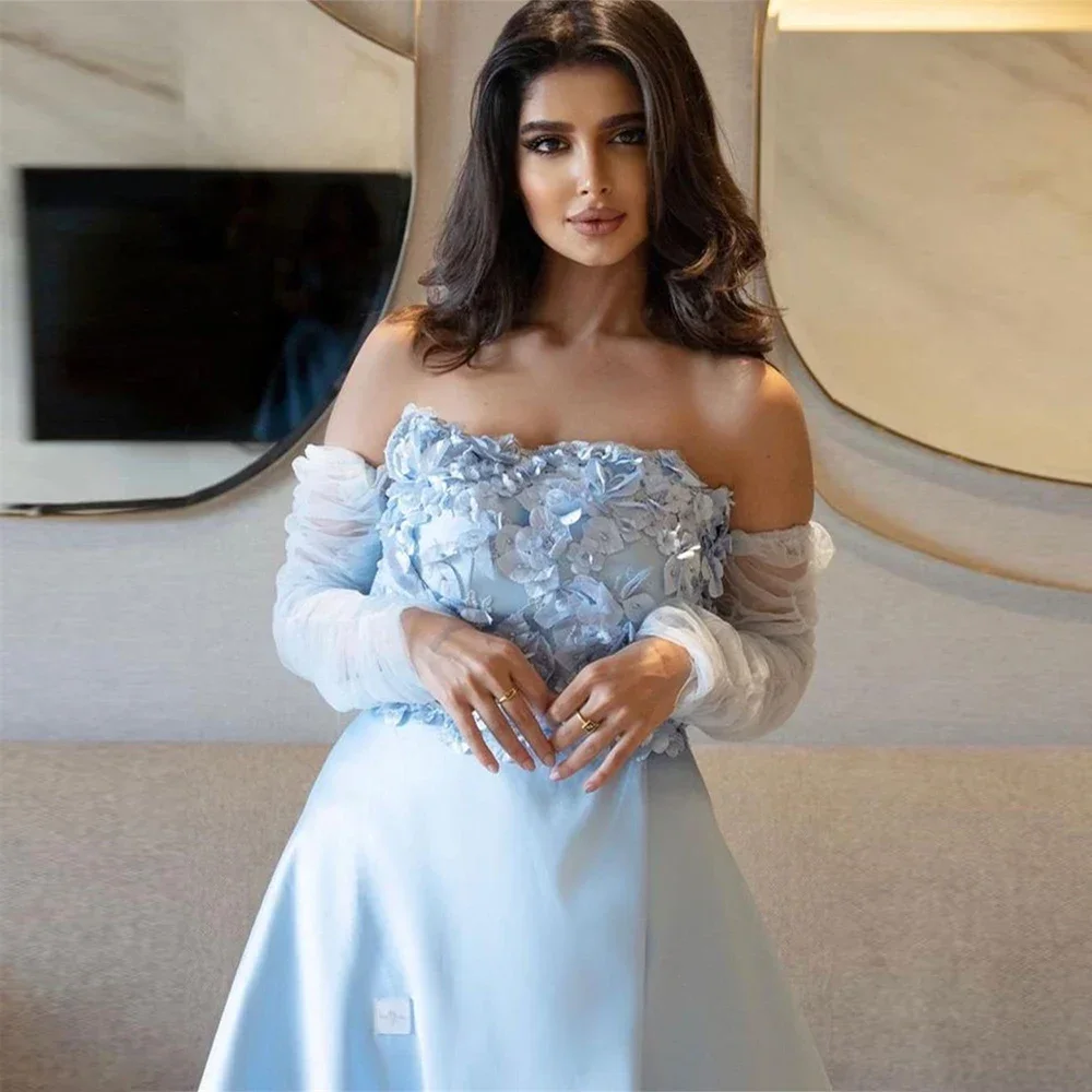 ที่กําหนดเองชุดราตรีแฟชั่น Strapless A-Line ดอกไม้พับเลื่อมซาตินอย่างเป็นทางการชุดราตรี Vestidos