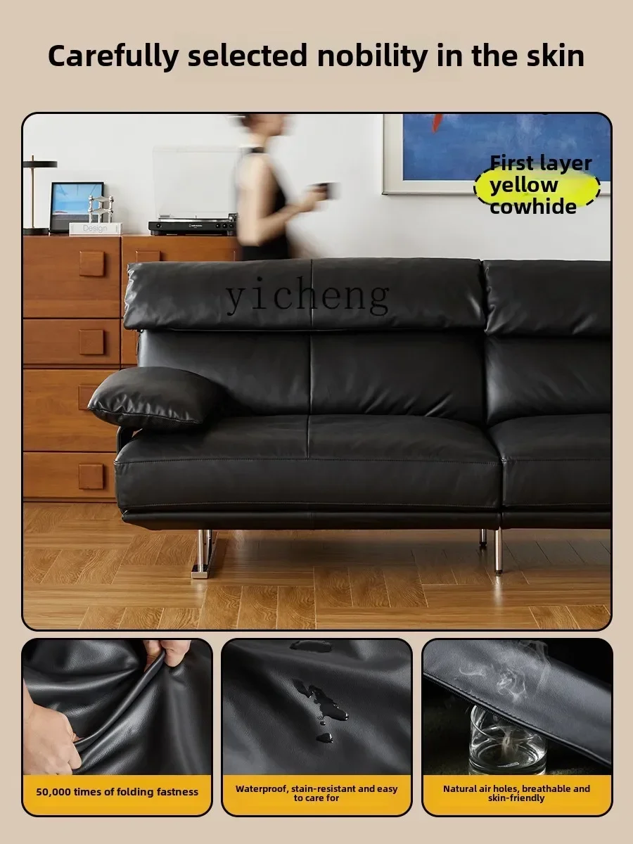 SA-1   retro leather sofa black straight row first layer cowhide high backrest leather sofa