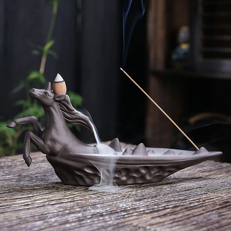 

Purple Clay Backflow Incense Burner Creative Horse Backflow Incense Burner Home Craft Ornament Backflow Incense Burner
