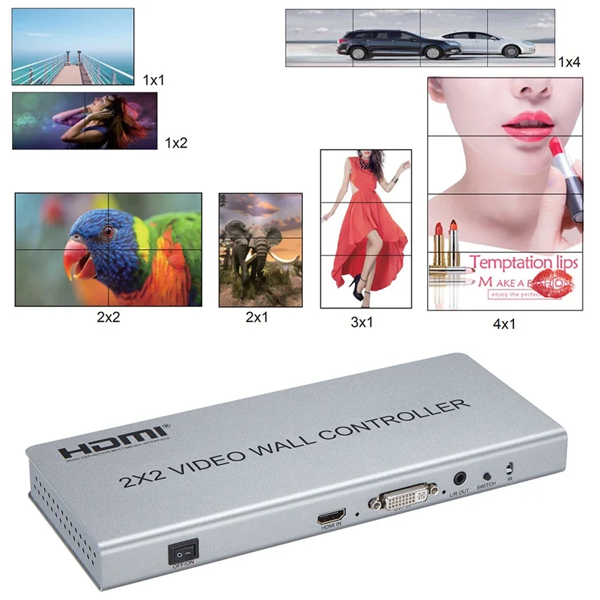 

DVI HDMI 2x2 Video Wall Controller 1080P Monitor Splicing Processor 1X2/2X1/3X1/1X3/1X4/4X1 Image Stitching 4 TV Screen Splicing