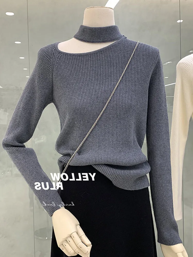 Suéter de Manga Longa Tricotado em Cor Sólida Confortável, Csa Base E e Simples, Estilo Preguiçoso, Top F da...