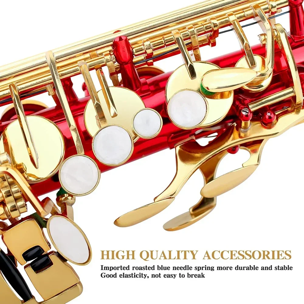 Red Eb Alto Saxophone for Beginners Adults Brass E Flat Key Type Saxophone Woodwind Instrument with Case Strap Glove Parts