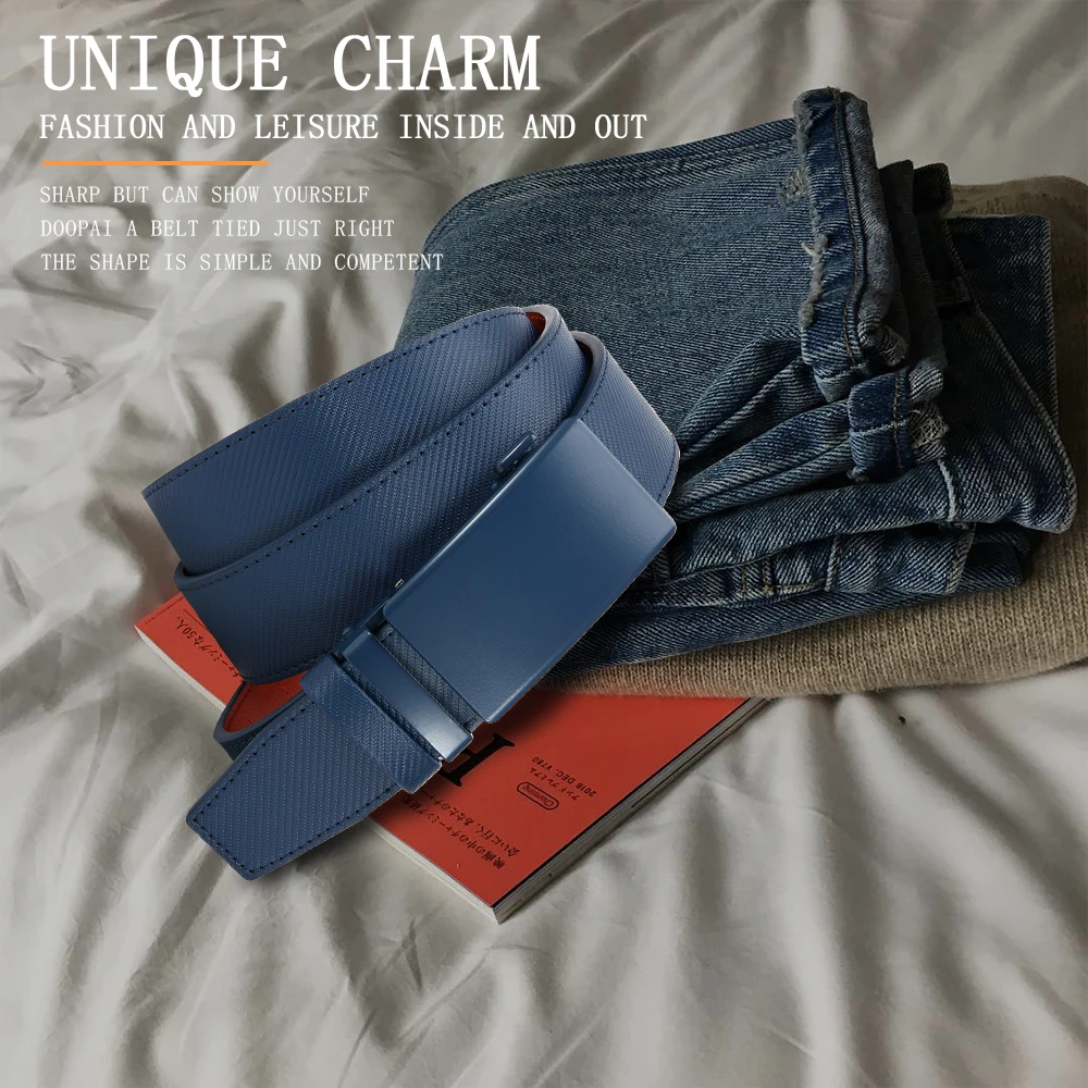 Trendy Fashion Versatile Leather Men's Belt Alloy Automatic Buckle Two-layer Cowhide Classic Business Versatile Men's Belt