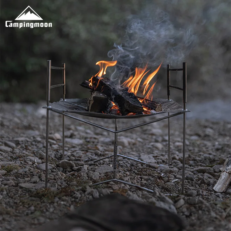 CAMPINGMOON Outdoor Stainless Steel Soler Fire Stove Folding Portable Camping Lightweight Oven with Grille Mesh Camping Cookware