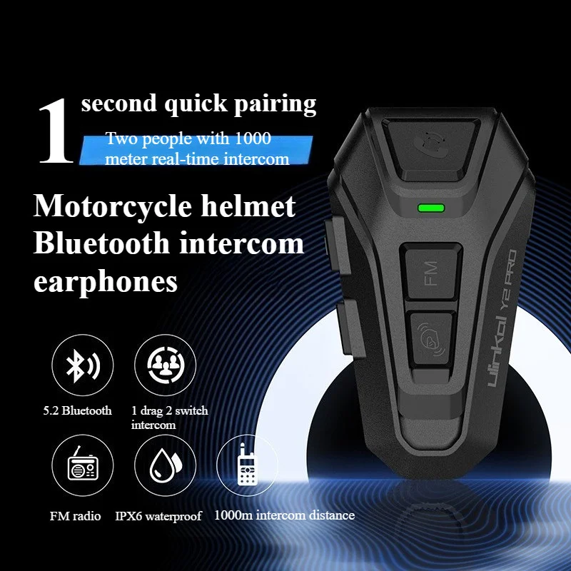 Y2Pro 2-person intelligent noise cancelling motorcycle helmet, Bluetooth intercom earphones, waterproof,  long battery life