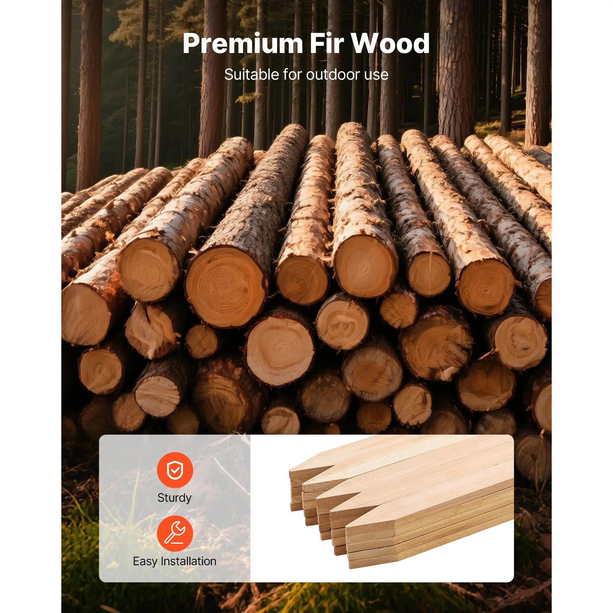 Wooden Garden Stakes, 25 Pcs 24 x 0.5 x1.5 in Survey Grading Stakes, Garden Ground Stake with Sharp Point, Fir Wood Plant Support Stake, Sign Posts for Silt Fence Backyard Boundaries Baselines