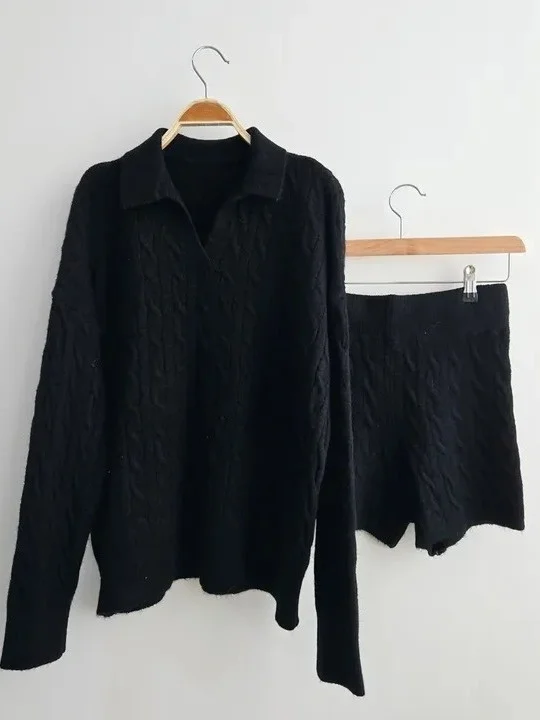 Elegancki Jesienno-Zimowy Vintage Skręcony Sweter Dzianinowy Top i Spodnie Dwuczęściowy Zestaw Damski Wygodny i Modny