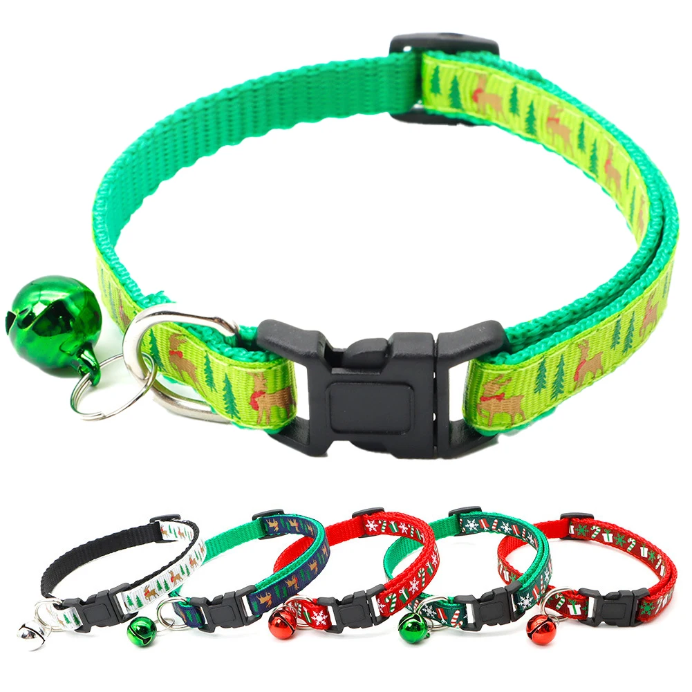 Christmas Cat/Dog Collar with Bell 1Pc Breakaway for Fall Christmas Autumn Soft Adjustable Christmas with Release Buckle